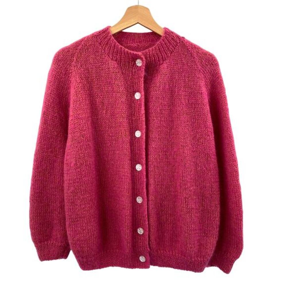 Vintage Handmade pink Balloon Sleeve ardigan Sweater‎